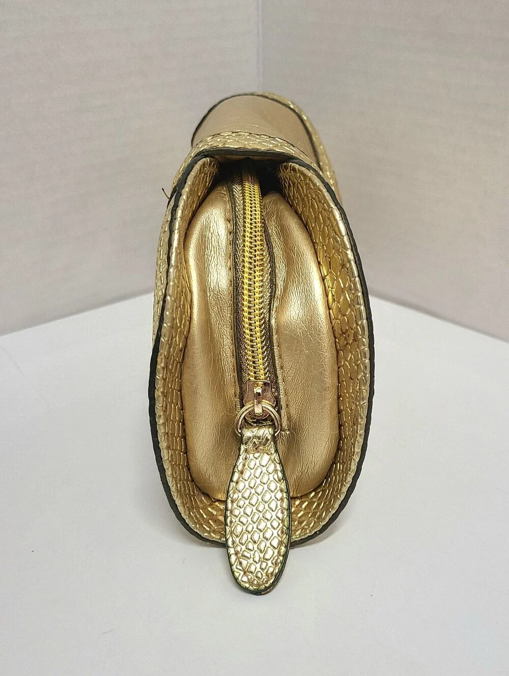 Vtg Versace Y2K Cosmetic Pouch Clutch Bag Gold Metallic Embossed Snakeskin Trim